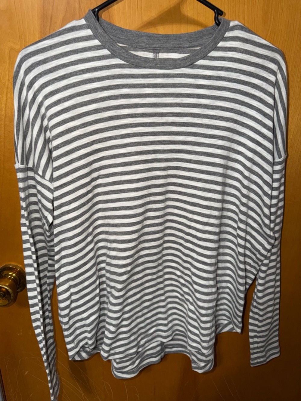 aerie Gray & White Striped Crewneck Long-Sleeve Tee